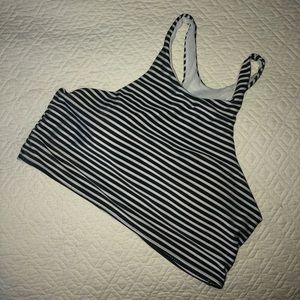 Black and White Striped Halter Bathing Suit Top